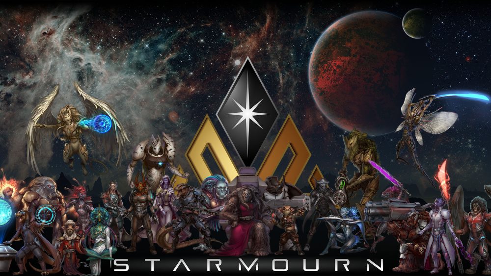 All fourteen playable races of Starmourn, lined up side by side